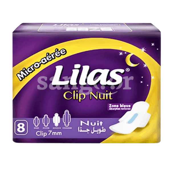 LILAS-SERVIETTE-FEMININE-MICRO-AERE-CLIP-NUIT-8-7MM-1.png.Prix Tunisie