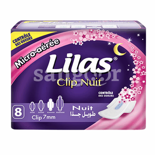 LILAS-SERVIETTE-FEMININE-POCKET-NUIT-PARFUME-8PCS.png.Prix Tunisie