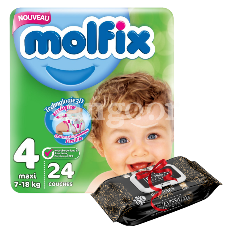MOLFIX COUCHE BEBE CONFORT TAILLE4 (7-18)KG 24PCS + EVISSA LINGETTES 100PCS LUXURY GRATUITE MOLFIX-COUCHE-BEBE-CONFORT-TAILLE4-7-18KG-24PCS-EVISSA-LINGETTES-100PCS-LUXURY-GRATUITE.png. Prix Tunisie