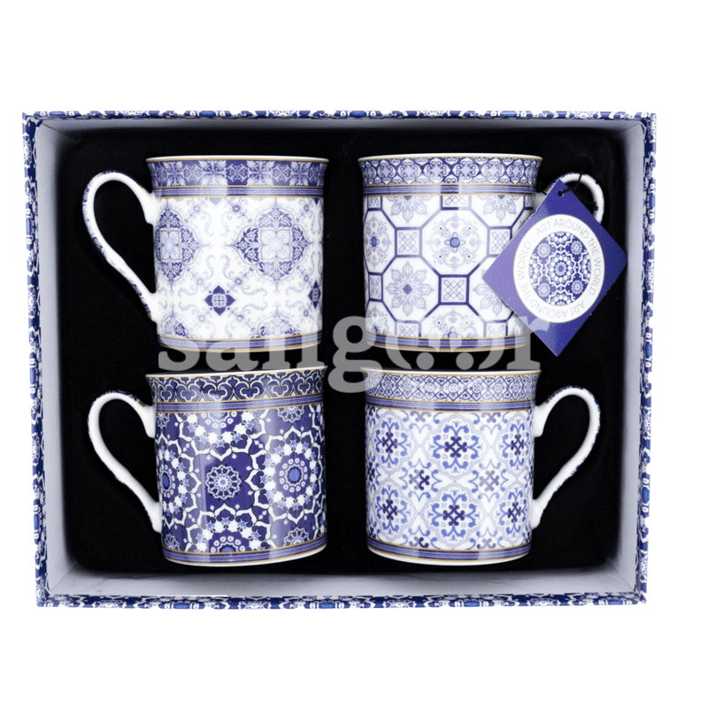 EASY LIFE SET DE 4 MUGS PORCELAINE AZULEJO