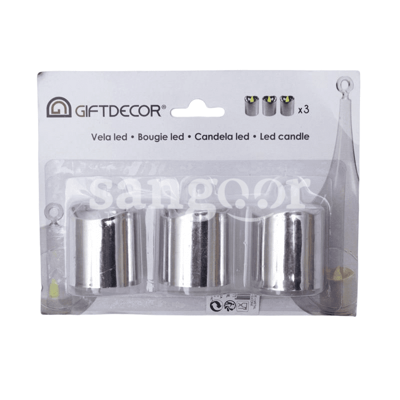 GIFTDECOR BOUGIE LED ARGENTE 3PCS