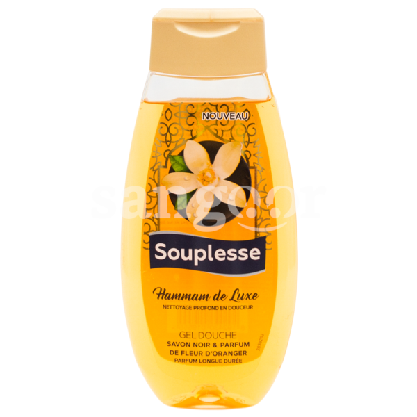 SOUPLESSE GEL DOUCHE 350ML SAVON NOIR FLEUR D ORANGER-SANGOUR.TN-TUNISIE.