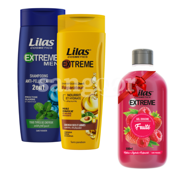 LILAS-SHAMPOING-350ML-EXTREME-LOT-DE-2-GEL-DOUCHE-500ML-EXTREME-GRATUIT.png.Prix Tunisie