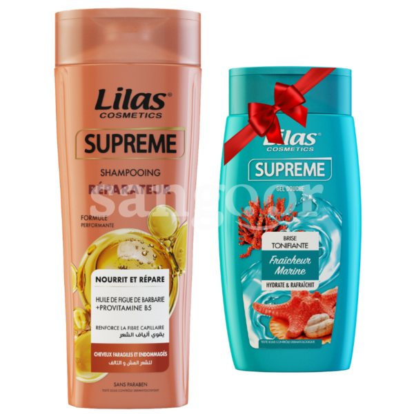 LILAS-SHAMPOING-400ML-SUPREME-FEMME-GEL-DOUCHE-250ML-SUPREME-GRATUIT.png.Prix Tunisie