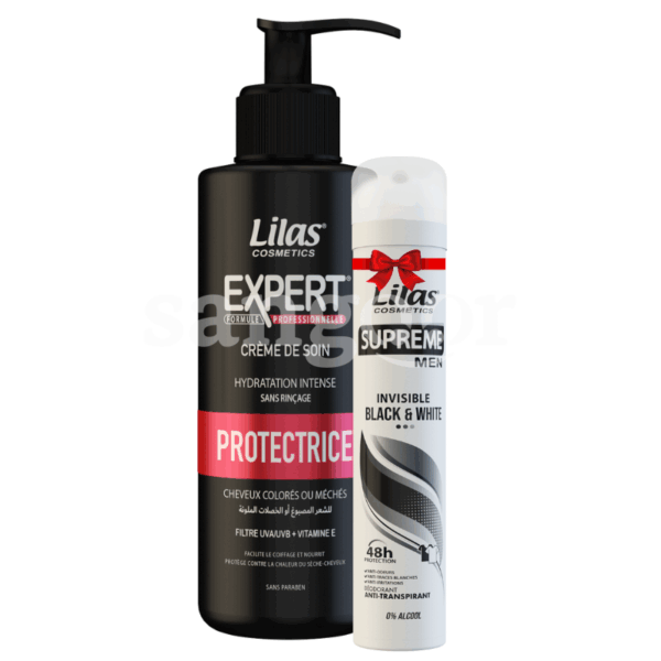 PACK-LILAS-CREME-DE-SOIN-SANS-RINCAGE-200ML-EXPERT-DEODORANT-200ML-SUPREME-FEMME-OU-HOMME-GRATUIT.png.Prix Tunisie