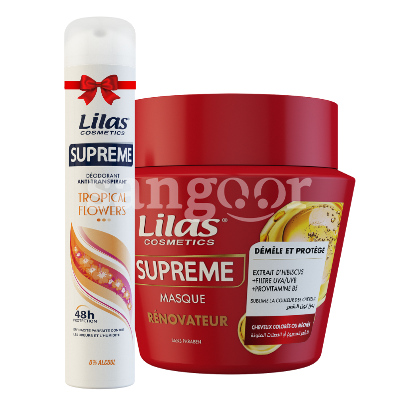 PACK LILAS MASQUE CHEVEUX 300ML SUPREME +DEODORANT 200ML SUPREME FEMME OU HOMME GRATUIT PACK-LILAS-MASQUE-CHEVEUX-300ML-SUPREME-DEODORANT-200ML-SUPREME-FEMME-OU-HOMME-GRATUIT.png.Prix Tunisie