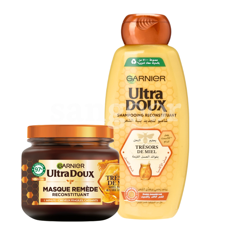 PACK ULTRA DOUX SHAMPOING TRESOR MIEL 400ML +MASQUE 340ML PACK-ULTRA-DOUX-SHAMPOING-TRESOR-MIEL-400ML-MASQUE-340ML-1.png.Prix Tunisie