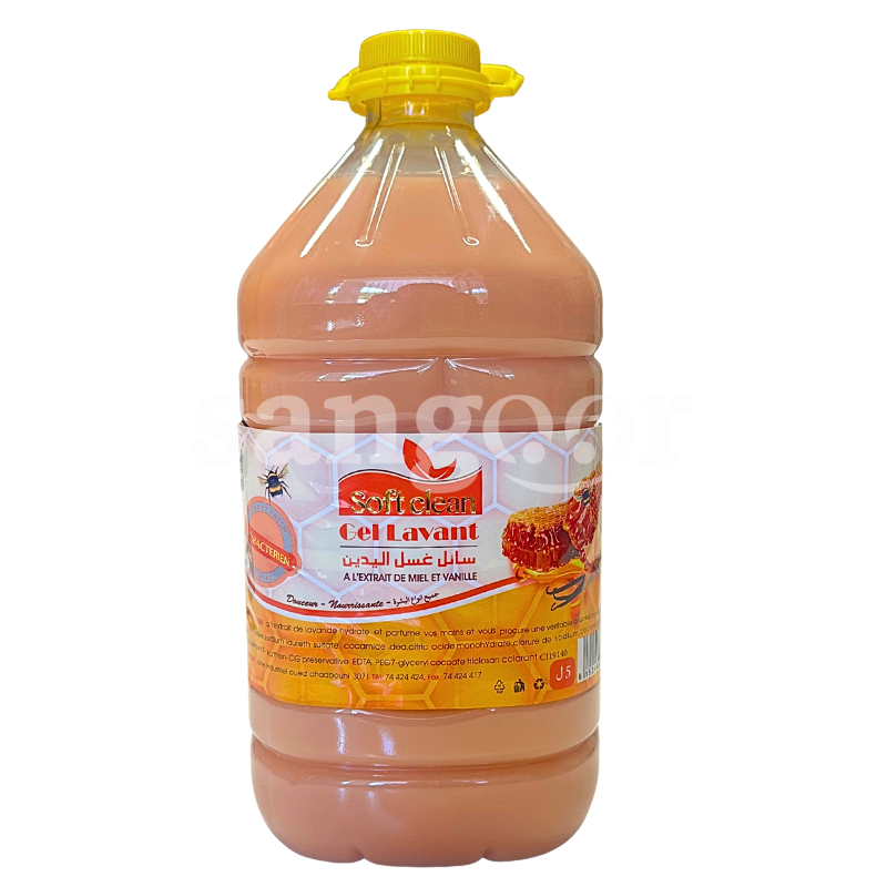 SOFT CLEAN SAVON LIQUIDE 5L MIEL VANILLE SOFT-CLEAN-SAVON-LIQUIDE-5L-MIEL-VANILLE.png.Prix Tunisie
