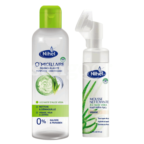 PACK-NIHEL-EAU-MICELLAIRE-235ML-MOUSSE-NETTOYANTE-200ML-ALOE-VERA.png Prix Tunisie