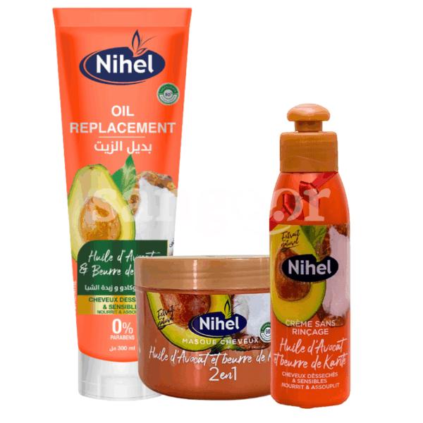PACK-NIHEL-OIL-REPLACEMENT-300ML-MASQUE-CHEVEUX-300G-CREME-SANS-RINCAGE-140ML-AVOCAT-GRATUITE.png Prix Tunisie
