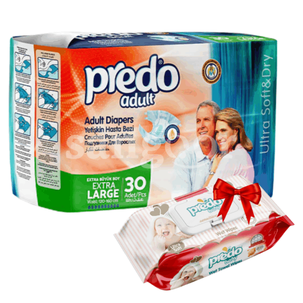 PREDO-COUCHE-ADULTE-EXTRA-LARGE-JUMBO-30PCS-LINGETTE-120PCS-GRATUITE.png.Prix Tunisie