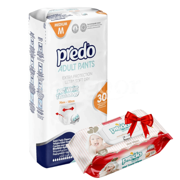 PREDO-COUCHE-ADULTE-PANTS-MEDIUM-JUMBO-30PCS-LINGETTE-120PCS-GRATUITE.png.Prix Tunisie