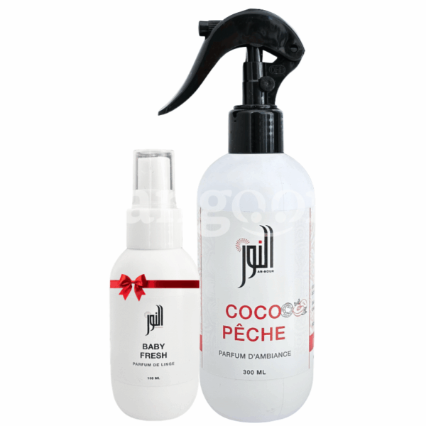 ALNOUR PARFUM D AMBIANCE 300ML COCO PECHE +PARFUM DE LINGE 100ML BABY FRESH GRATUIT Prix Tunisie