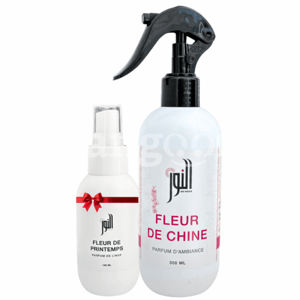 ALNOUR PARFUM D AMBIANCE 300ML FLEUR DE CHINE +PARFUM DE LINGE 100ML FLEUR DE PRINTEMPS GRATUIT Prix Tunisie