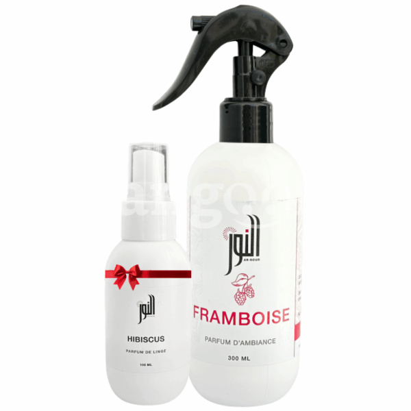 ALNOUR PARFUM D AMBIANCE 300ML FRAMBOISE +PARFUM DE LINGE 100ML HIBISCUS GRATUIT Prix Tunisie