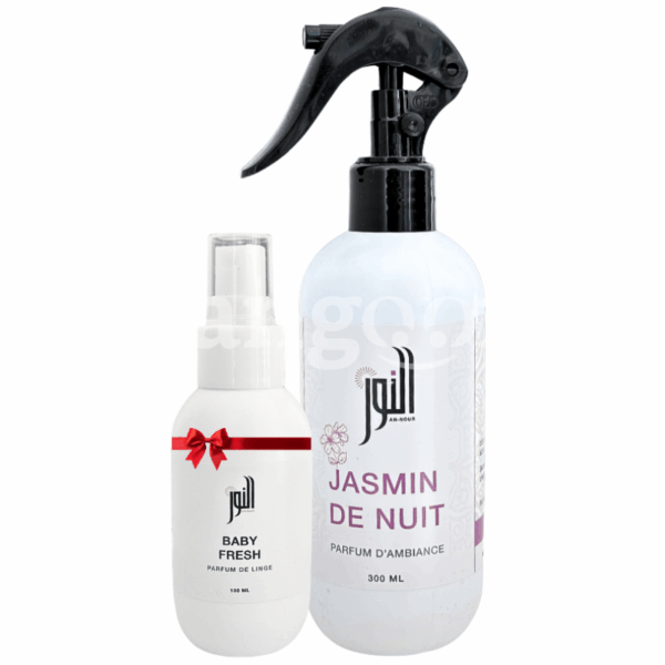 ALNOUR PARFUM D AMBIANCE 300ML JASMIN DE NUIT +PARFUM DE LINGE 100ML BABY FRESH GRATUIT Prix Tunisie