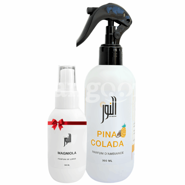 ALNOUR PARFUM D AMBIANCE 300ML PINA COLADA +PARFUM DE LINGE 100ML MAGNIOLA GRATUIT Prix Tunisie