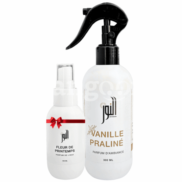 ALNOUR PARFUM D AMBIANCE 300ML VANILLE PRALINE +PARFUM DE LINGE 100ML FLEUR DE PRINTEMPS GRATUIT Prix Tunisie