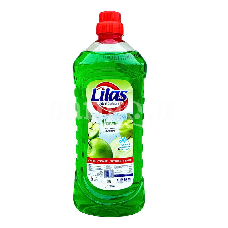 LILAS DESODORISANT SOLS ET SURFACES 1.2L POMME LILAS-DESODORISANT-SOLS-ET-SURFACES-1.2L-POMME.png.Prix Tunisie