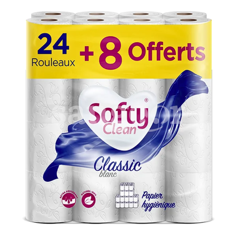 SOFTY PAPIER HYGIENIQUE 24PCS +8 GRATUIT SOFTY-PAPIER-HYGIENIQUE-24PCS-8-GRATUIT.png Prix Tunisie