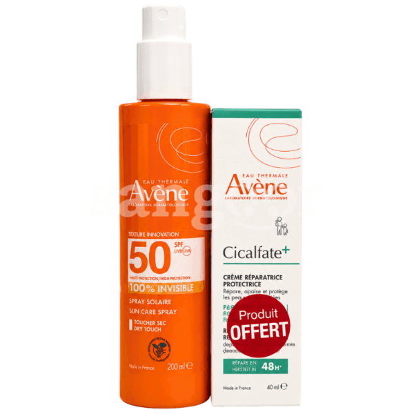 AVENE SPRAY SOLAIRE INVISIBLE SPF50+ 200ML +CREME CICALFATE REPARATRICE 40ML OFFERTE Prix Tunisie