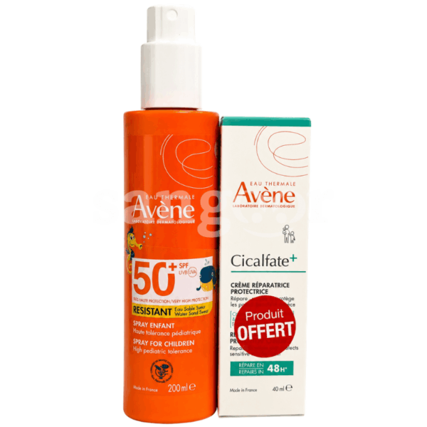 AVENE SPRAY SOLAIRE INVISIBLE SPF50+ ENFANT 200ML +CREME CICALFATE REPARATRICE 40ML OFFERTE Prix Tunisie