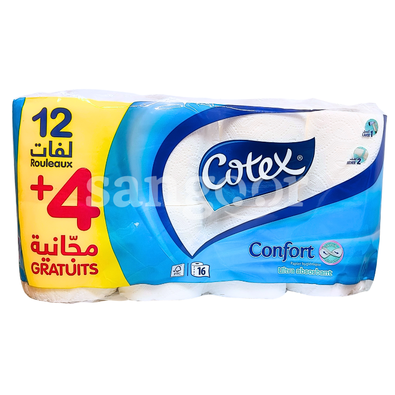 COTEX PAPIER HYGIENIQUE CONFORT 12PCS +4 GRATUIT COTEX PAPIER HYGIENIQUE CONFORT 12PCS +4 GRATUIT Prix Tunisie