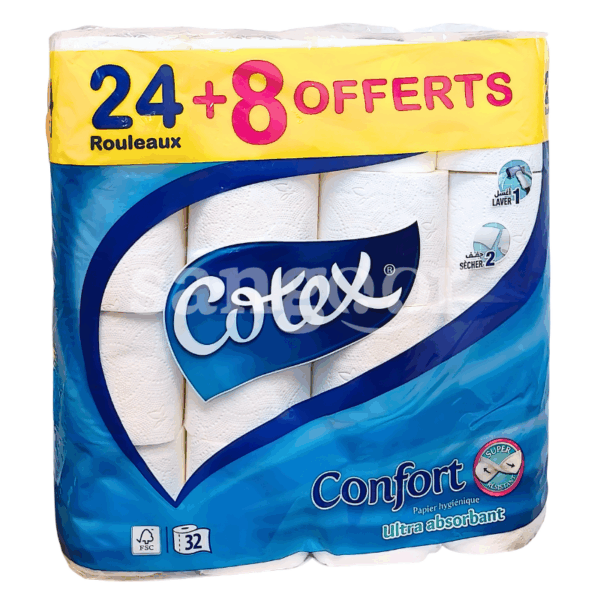 COTEX PAPIER HYGIENIQUE CONFORT 24PCS +8 GRATUIT Prix Tunisie