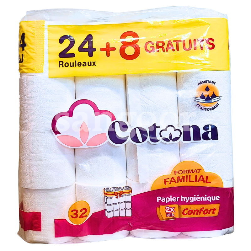 COTONA PAPIER HYGIENIQUE 24PCS +8 GRATUITS COTONA PAPIER HYGIENIQUE 24PCS +8 GRATUITS Prix Tunisie