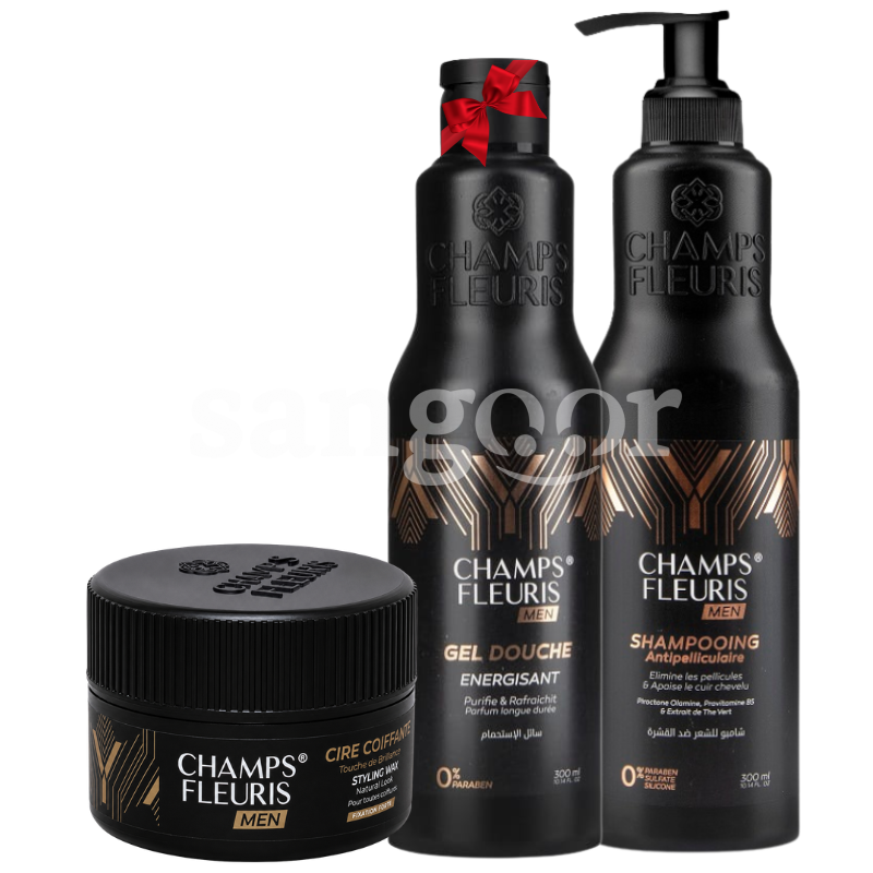 PACK CHAMPS FLEURIS SHAMPOING +CIRE COIFFANT MEN +GEL DOUCHE MEN GRATUIT PACK CHAMPS FLEURIS SHAMPOING +CIRE COIFFANT MEN +GEL DOUCHE MEN GRATUIT Prix Tunisie