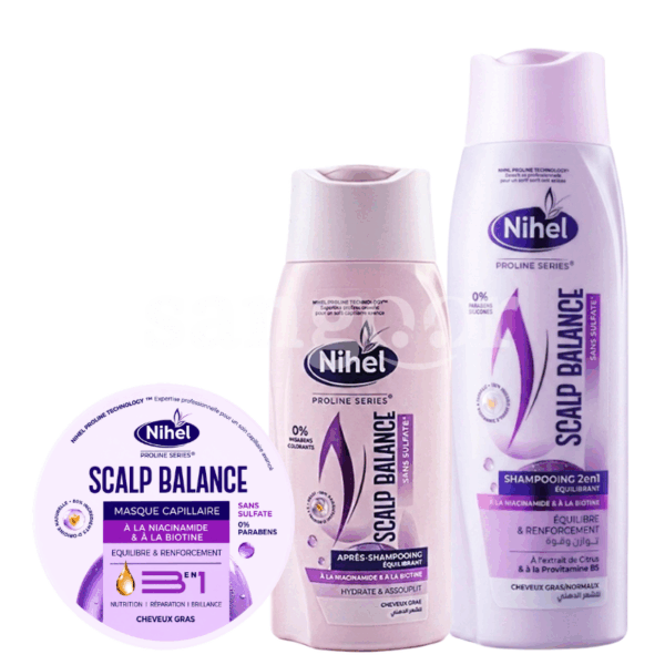 PACK NIHEL SHAMPOING 350ML +APRES SHAMPOING 300ML +MASQUE 300ML SANS SULFATE Prix Tunisie