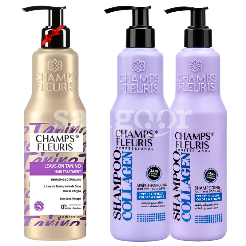 PACK CHAMPS FLEURIS SHAMPOING 300ML +APRES SHAMPOING 300ML COLLAGEN +CREME 150ML TANINO GRATUITE PACK CHAMPS FLEURIS SHAMPOING 300ML +APRES SHAMPOING 300ML COLLAGEN +CREME 150ML TANINO GRATUITE Prix Tunisie