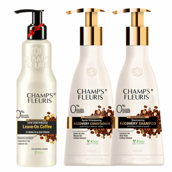 PACK CHAMPS FLEURIS SHAMPOING 300ML +APRES SHAMPOING 300ML RECOVERY +CREME 150ML COFFEE GRATUITE Prix Tunisie